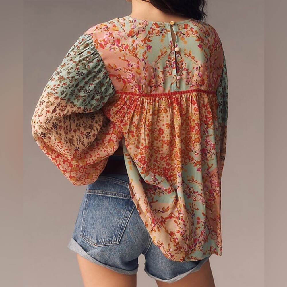Anthropologie BI-nk Miranda Peasant Blouse Floral Size - Picture 2 of 6